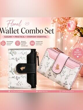 FLORAL WALLET COMBO SET - PINK & BLACK "NEW" 🩷🖤